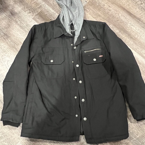 Dickies Flex Canvas Lined Hooded Mens Medium Black Full Zip Shirt Work Jacket - Picture 1 of 1